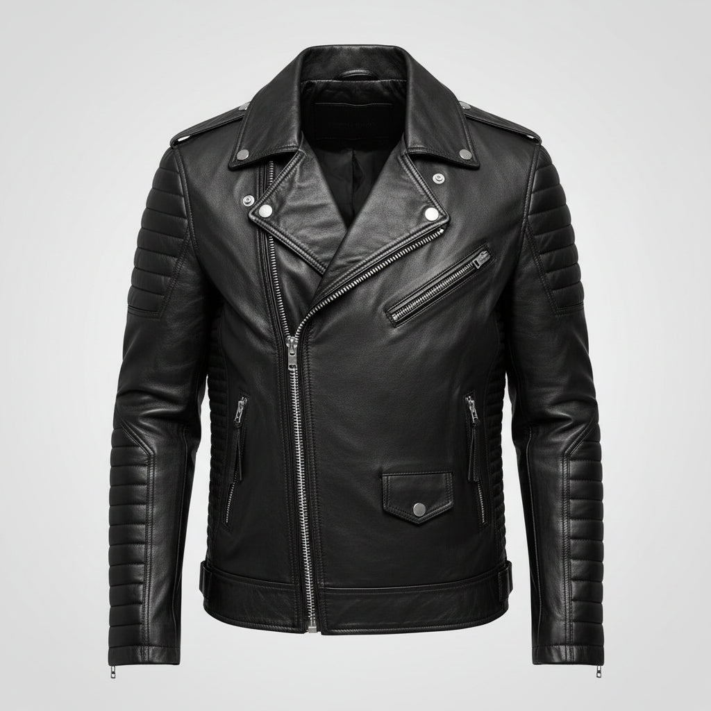 LJM0045 Men’s Armand Black Motorcycle Leather Jacket – Classic Rider Style Biker Coat
