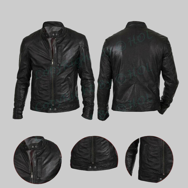 LJM0046 Men’s Retro Moto Biker Jacket – Hunt Black Finish, Classic Motorcycle Style Coat
