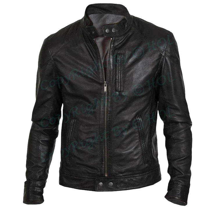 LJM0046 Men’s Retro Moto Biker Jacket – Hunt Black Finish, Classic Motorcycle Style Coat