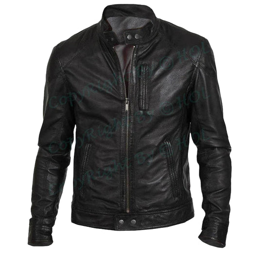 LJM0046 Men’s Retro Moto Biker Jacket – Hunt Black Finish, Classic Motorcycle Style Coat