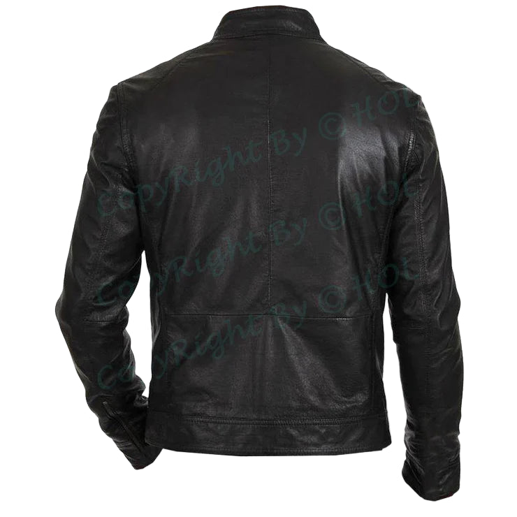 LJM0046 Men’s Retro Moto Biker Jacket – Hunt Black Finish, Classic Motorcycle Style Coat