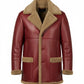 FJM0022 Men's Bold Scarlet Real Shearling-Trimmed Aviator Jacket – Premium Red Leather And Brown Fur Winter Bomber
