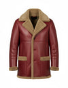 FJM0022 Men's Bold Scarlet Real Shearling-Trimmed Aviator Jacket – Premium Red Leather And Brown Fur Winter Bomber