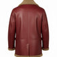FJM0022 Men's Bold Scarlet Real Shearling-Trimmed Aviator Jacket – Premium Red Leather And Brown Fur Winter Bomber