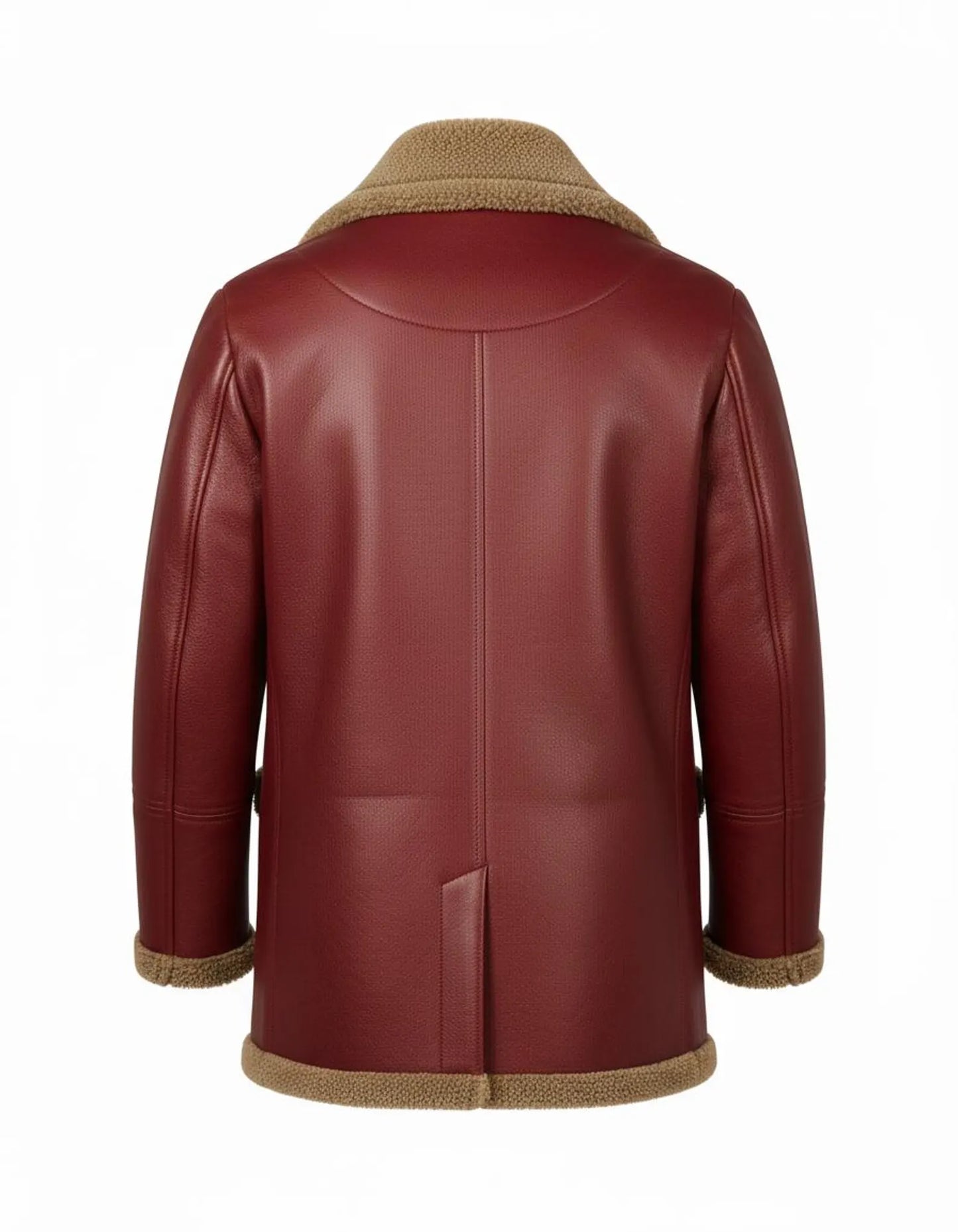 FJM0022 Men's Bold Scarlet Real Shearling-Trimmed Aviator Jacket – Premium Red Leather And Brown Fur Winter Bomber