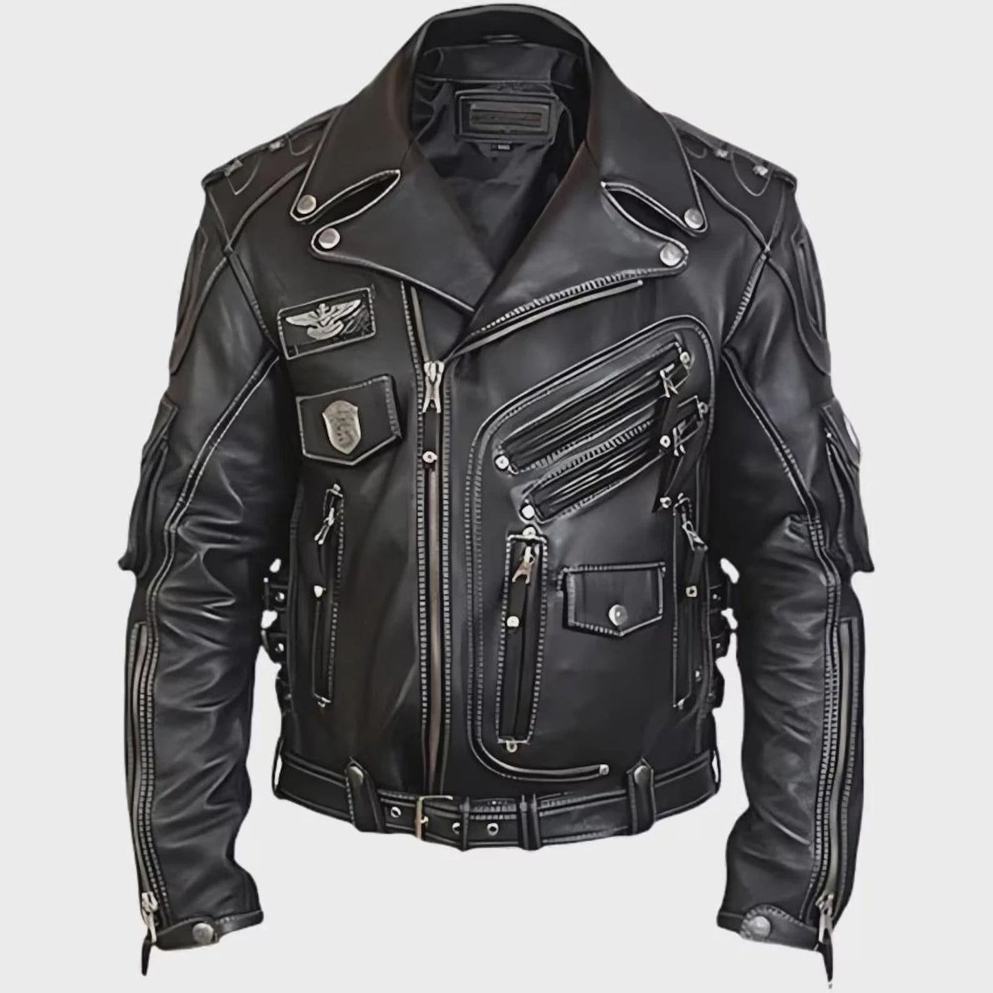 LJM0048 Men’s Premium Black Heavyweight Motorcycle Riding Jacket – Classic Rider Style, Durable Outer Shell, Multi-Pocket Design