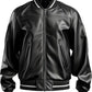 LJM0049 Men’s Black Premium Leather Varsity Jacket – Sleek Zip-Up, Rib-Knit Trim & Modern Baseball Collar