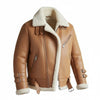 FJM0021 Men’s Premium Leather-Real Shearling Bomber Jacket – Soft Plush Fur Collar & Classic Zip-Up Design Coat