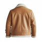 FJM0021 Men’s Premium Leather-Real Shearling Bomber Jacket – Soft Plush Fur Collar & Classic Zip-Up Design Coat