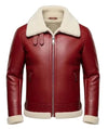FJM0020 Men's Santa Red Real Shearling Fur Leather Jacket – Festive & Warm Winter Coat