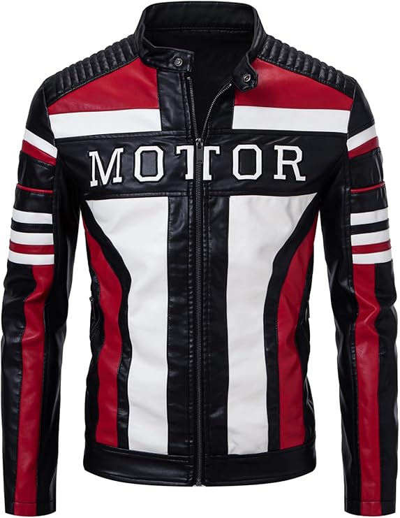 LJM0053 Men's FANARCHER Men’s Real-Leather Motorcycle Jacket – Windproof Biker Windbreaker