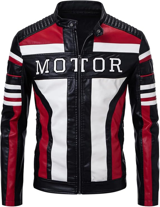 LJM0053 Men's FANARCHER Men’s Real-Leather Motorcycle Jacket – Windproof Biker Windbreaker