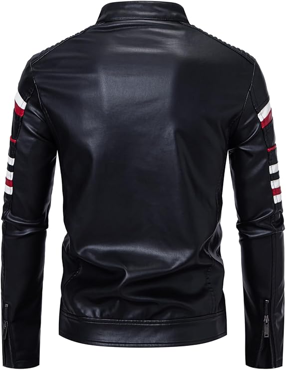 LJM0053 Men's FANARCHER Men’s Real-Leather Motorcycle Jacket – Windproof Biker Windbreaker