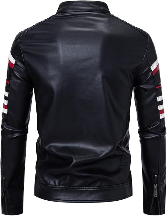 LJM0053 Men's FANARCHER Men’s Real-Leather Motorcycle Jacket – Windproof Biker Windbreaker