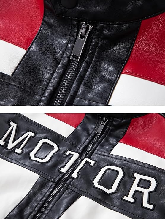 LJM0053 Men's FANARCHER Men’s Real-Leather Motorcycle Jacket – Windproof Biker Windbreaker