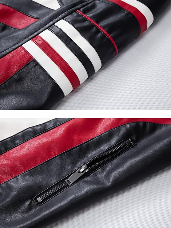 LJM0053 Men's FANARCHER Men’s Real-Leather Motorcycle Jacket – Windproof Biker Windbreaker