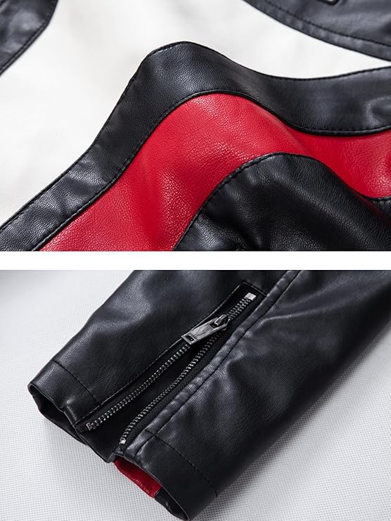 LJM0053 Men's FANARCHER Men’s Real-Leather Motorcycle Jacket – Windproof Biker Windbreaker