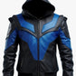LJM0054 Men's Nightwing Elite Cosplay Performance Leather Jacket – Black & Blue Tactical Hero Edition for Comic Con & Collectors