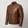 LJM0056 Men’s Brandy Café Racer Real Leather Jacket – Classic Moto Silhouette & Premium Finish Coat