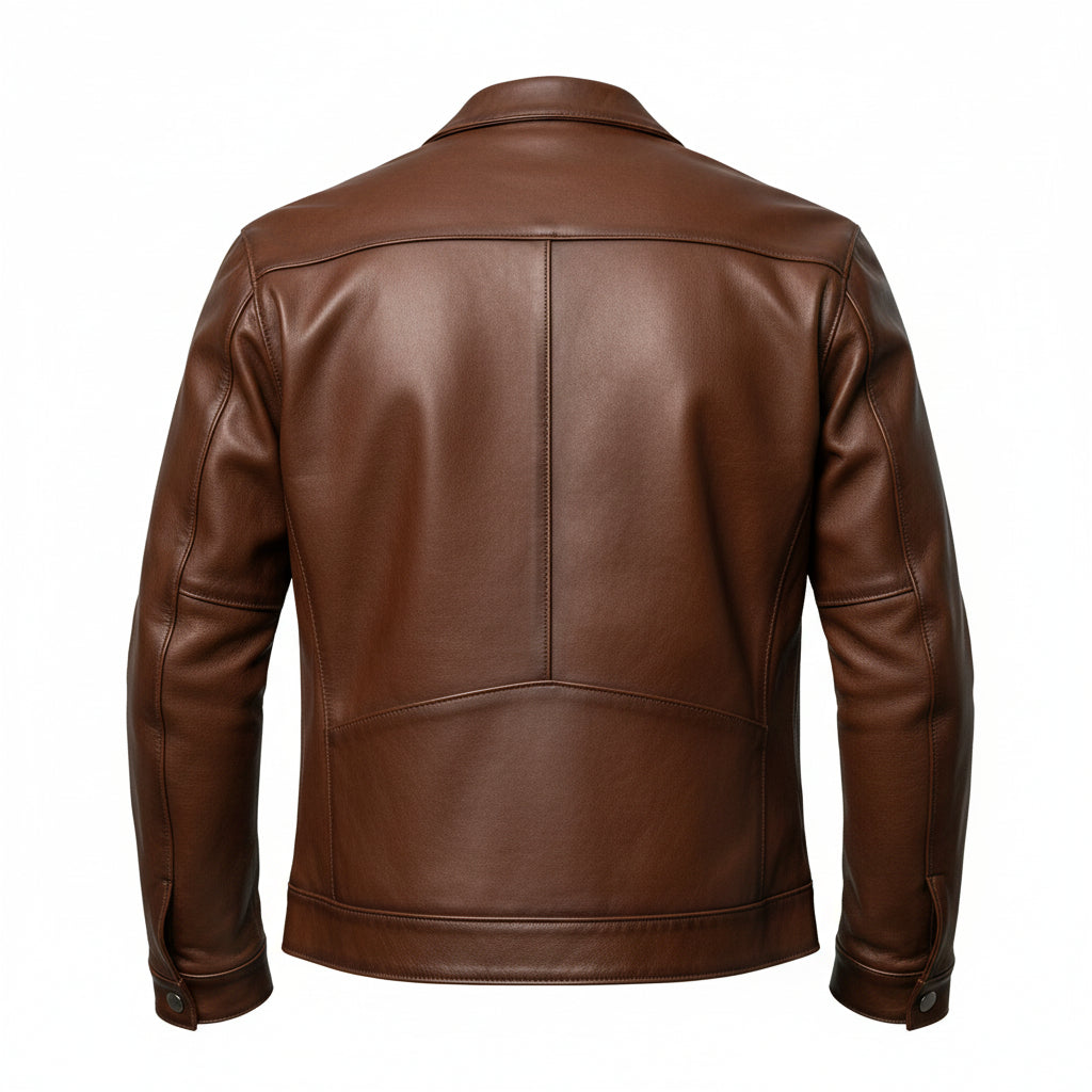 LJM0056 Men’s Brandy Café Racer Real Leather Jacket – Classic Moto Silhouette & Premium Finish Coat
