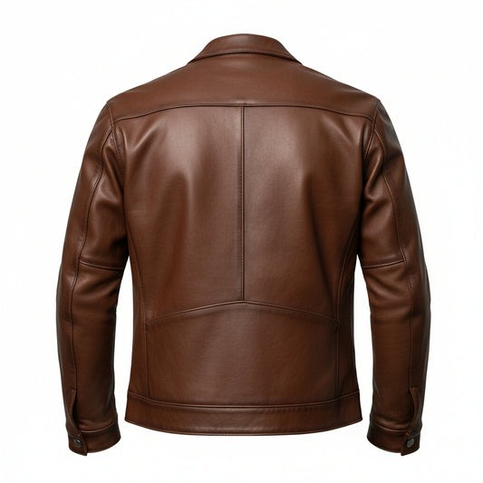 LJM0056 Men’s Brandy Café Racer Real Leather Jacket – Classic Moto Silhouette & Premium Finish Coat