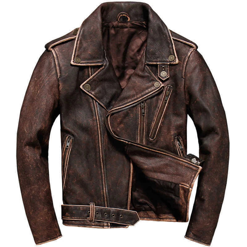 LJM0057 Men’s Vintage Distressed Brown Leather Jacket – Retro Classic Outerwear with Timeless Finish, Premium Craftsmanship