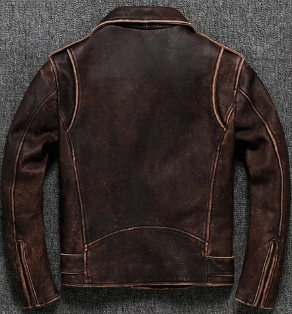 LJM0057 Men’s Vintage Distressed Brown Leather Jacket – Retro Classic Outerwear with Timeless Finish, Premium Craftsmanship