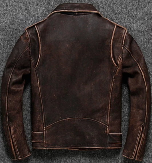 LJM0057 Men’s Vintage Distressed Brown Leather Jacket – Retro Classic Outerwear with Timeless Finish, Premium Craftsmanship