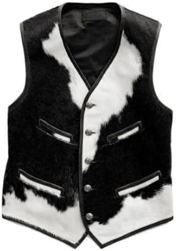 LJM0061 Men’s Cowhide & Lamb-Pony Skin Leather Vest – Premium Real Leather, Sleeveless Outerwear