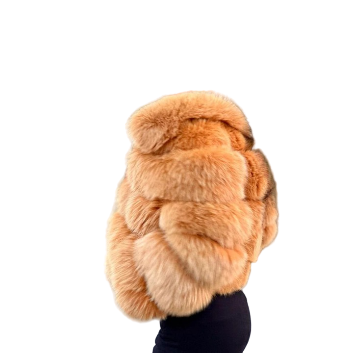 FJF0008 Luxury Women’s Premium Golden Fox Fur Bubble Jacket – Ultra Soft, Winter Warmth, High-Fashion Statement Outerwear