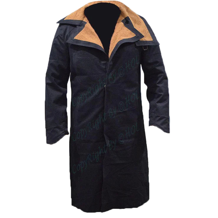 MDJ002 Men’s Long Length Cotton Trench Coat – “Officer K” Blade Runner 2049 Inspired (Black)