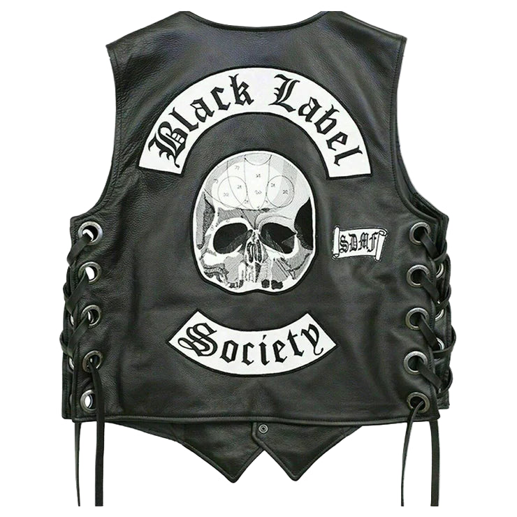 LJM0087 Men's Black Label Society Genuine Leather Vest Zakk Wylda Vest BLS Patches Jacket