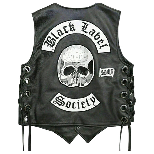 LJM0087 Men's Black Label Society Genuine Leather Vest Zakk Wylda Vest BLS Patches Jacket