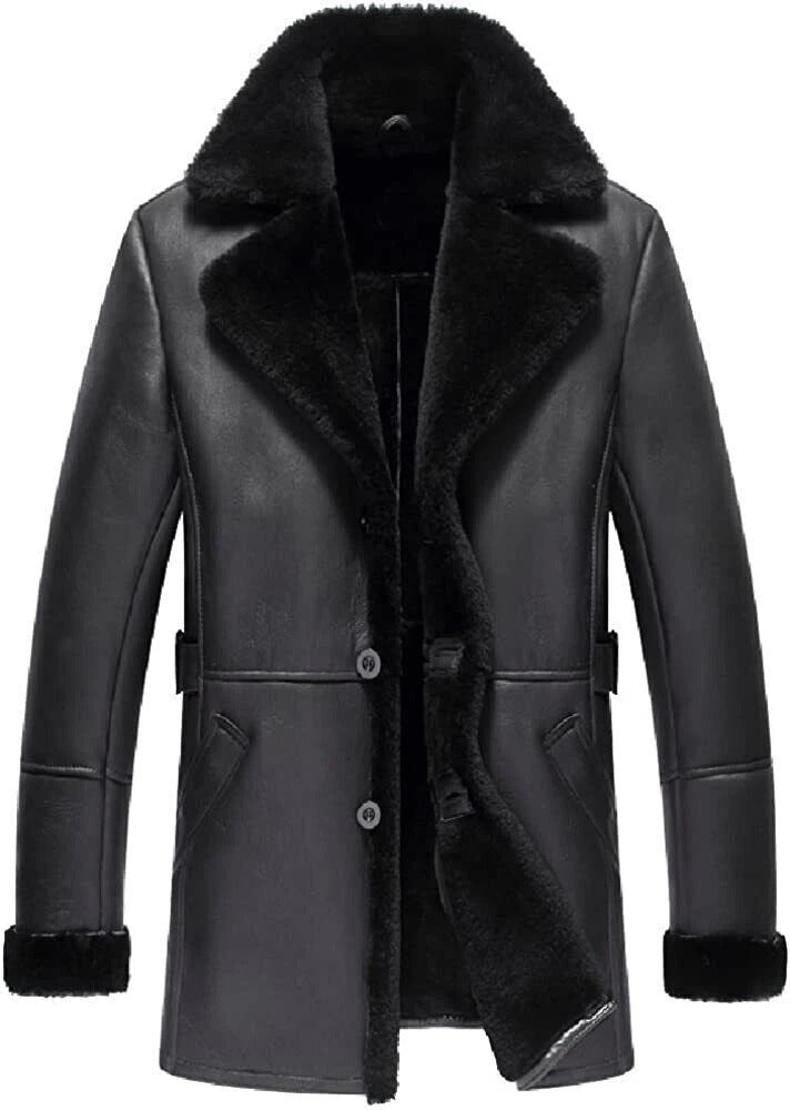FCM0010 Men’s B3 Aviator Winter Coat – Plush Fur-Style Inner Lining, Real Shearling Fur Vintage Flight Design, Heavy Warmth
