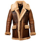 FCM0011 Men’s Aviator Winter Fur-Lined Long Coat – Vintage Brown Flight Style with Plush Collar & Warm Interior