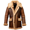 FCM0011 Men’s Aviator Winter Fur-Lined Long Coat – Vintage Brown Flight Style with Plush Collar & Warm Interior
