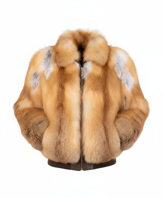 FJM0015 Men’s Luxury Real Red Fox Fur Coat – Full-Volume Genuine Fox Pelt Outerwear with Plush Texture