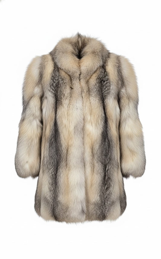 FCM0015 Men's Luxury Natural Silver Fox-Tone Fur Coat for Men – Premium Multi-Shade Winter | High-End Elegant Warm Overcoat by