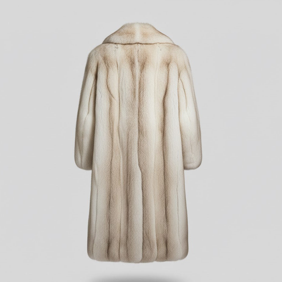 FCM0014 Men's Lynx Eco- Fox Fur Long Coat – Bold Print Full-Length Statement Coat for Modern Masculine Luxury Coat