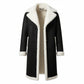 FCM0017 Men’s Black Suede Leather Winter Overcoat – Long Lapel Collar Warm Coat for Cold Cozy Weather Coat