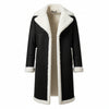 FCM0017 Men’s Black Suede Leather Winter Overcoat – Long Lapel Collar Warm Coat for Cold Cozy Weather Coat