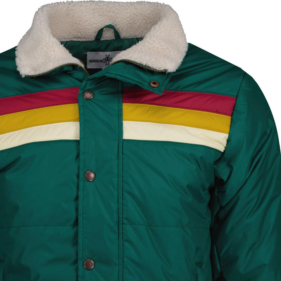 DJM0032 Men's Retro Flag Style Cotton Jacket – Vintage Green Winter Wear parachute with Sherpa Collar Coat