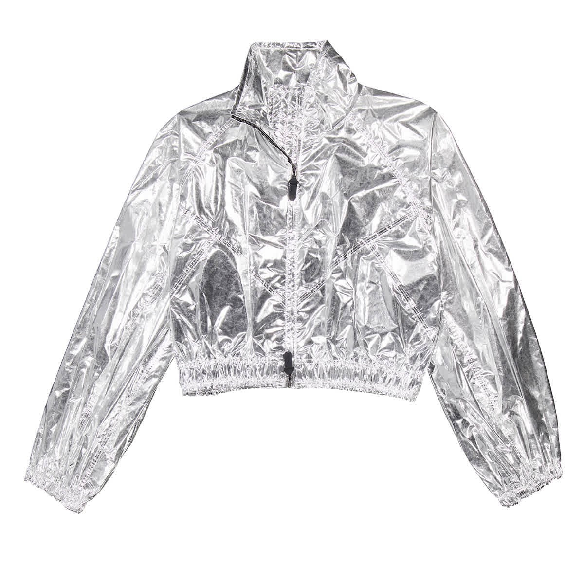 LJF0018 Women’s High-Shine Silver Metallic Puffer Style Windbreaker Jacket – Trendy Oversized Street Dancing wear Outerwear Coat