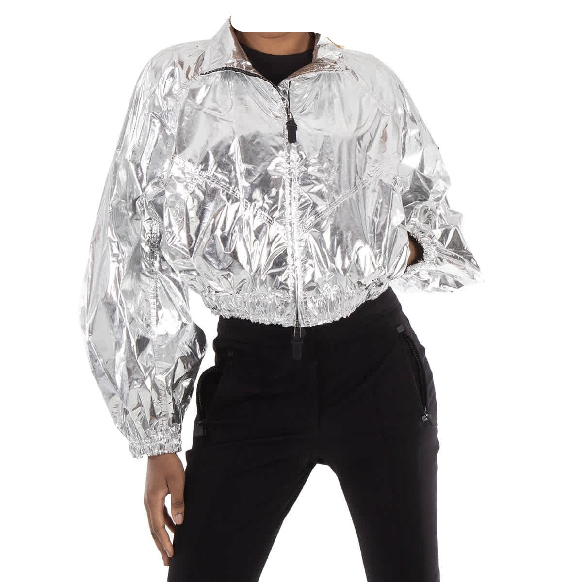 LJF0018 Women’s High-Shine Silver Metallic Puffer Style Windbreaker Jacket – Trendy Oversized Street Dancing wear Outerwear Coat