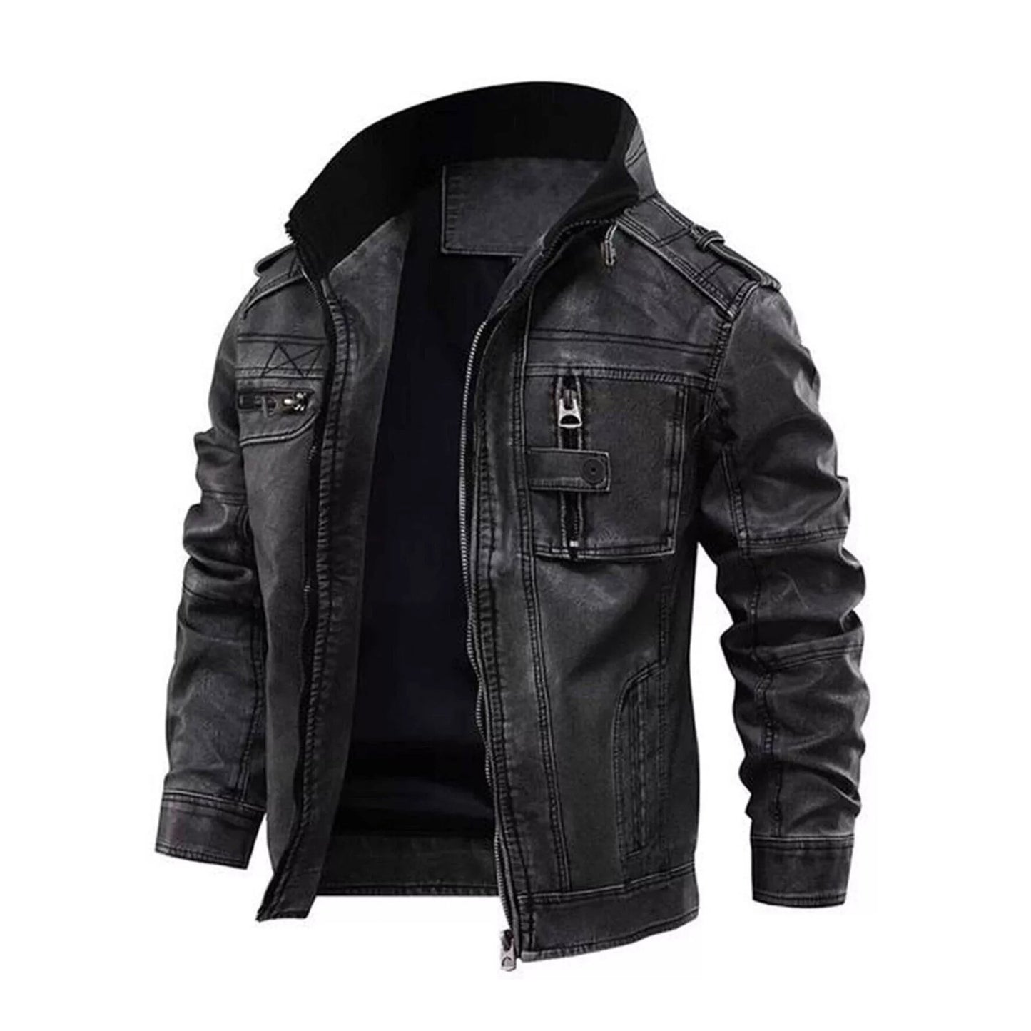 LJM001 Men’s Vintage Classic Black Real Leather Motorcycle Biker Jacket