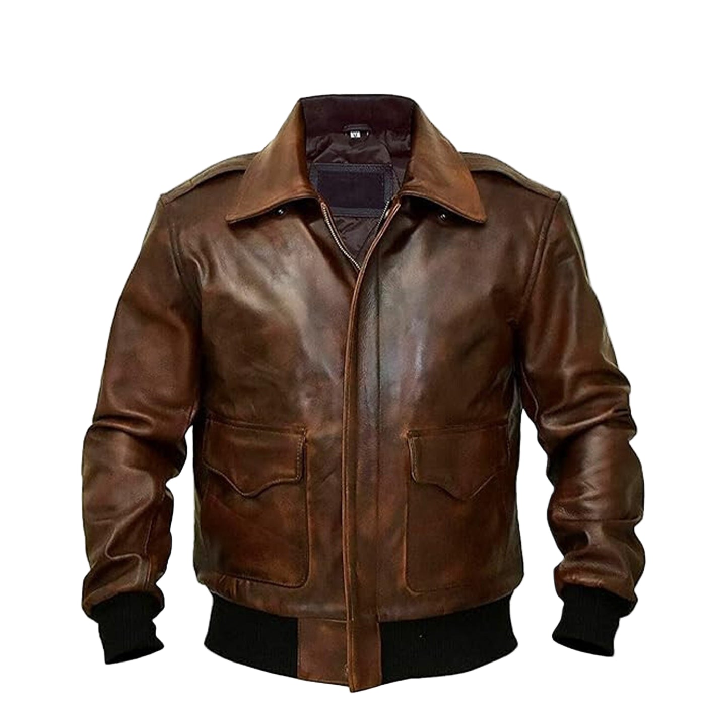 LJM0003Men’s Distressed Brown Vintage Biker Leather Jacket – Classic Army Style Real Leather jacket