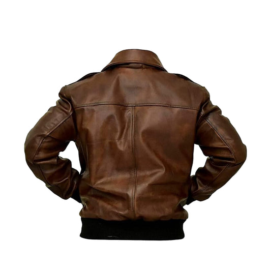 LJM0003Men’s Distressed Brown Vintage Biker Leather Jacket – Classic Army Style Real Leather jacket
