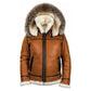 FJM002 Men’s Classic Top Gun B3 Shearling Leather Jacket – Dean Tan with White Fox Fur Hood | Premium Winter Aviator Style