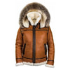 FJM002 Men’s Classic Top Gun B3 Shearling Leather Jacket – Dean Tan with White Fox Fur Hood | Premium Winter Aviator Style