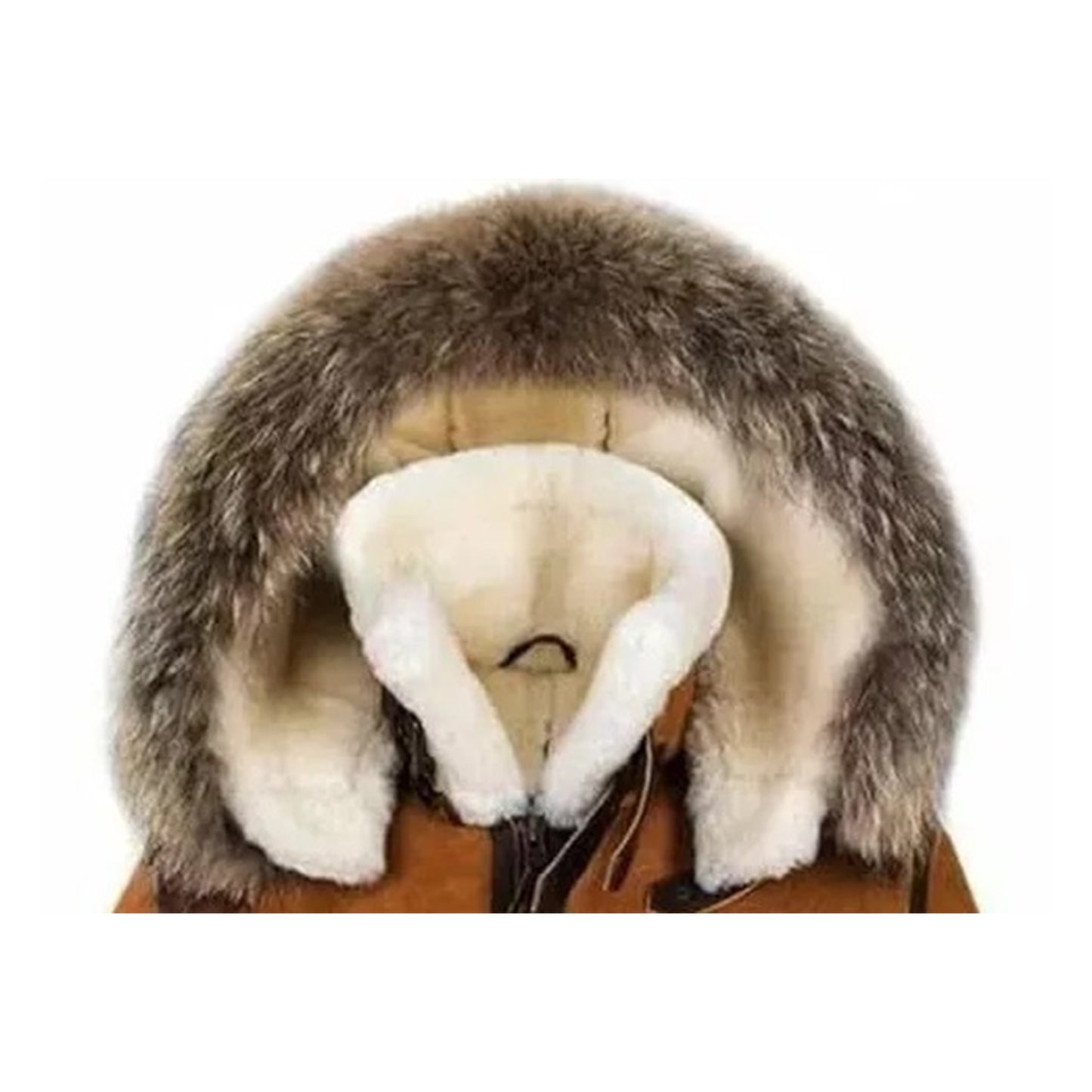 FJM002 Men’s Classic Top Gun B3 Shearling Leather Jacket – Dean Tan with White Fox Fur Hood | Premium Winter Aviator Style